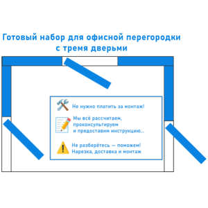 Готовая офисная перегородка на 3 створки
